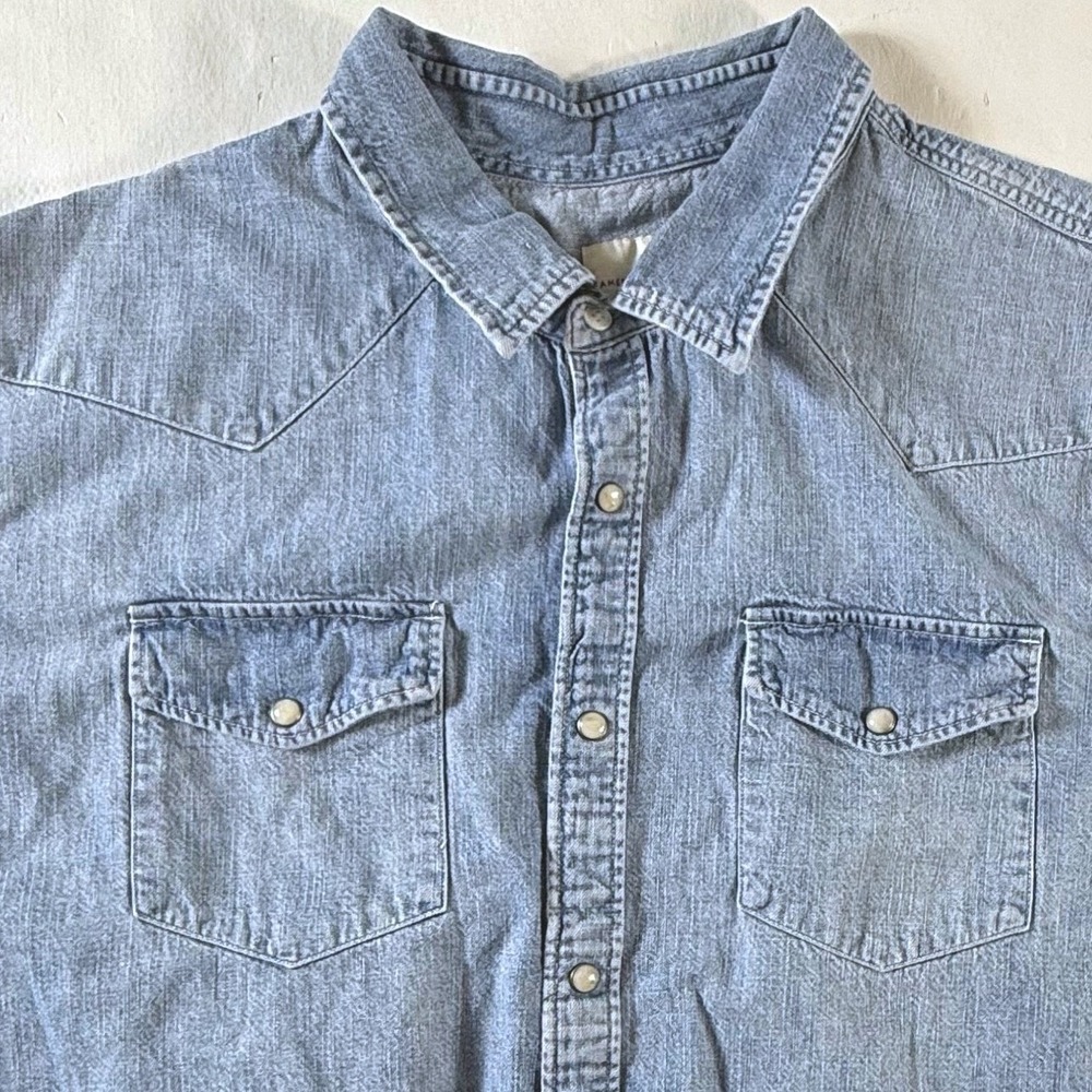 American‎ Eagle Denim Shirt Mens 3XL Light Blue Western Pearl Snap Classic Fit